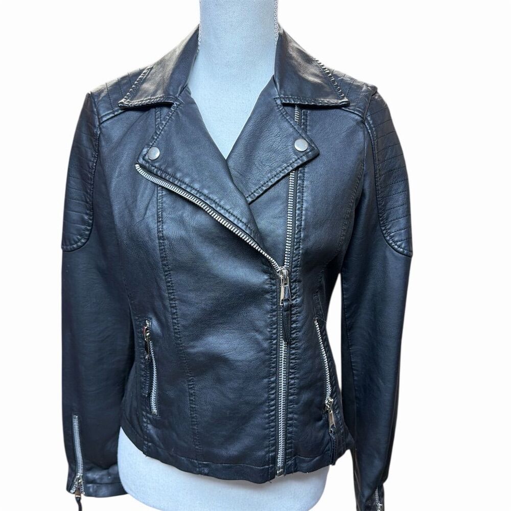 Baccini Women's Black Faux Leather Moto Jacket Size MP
